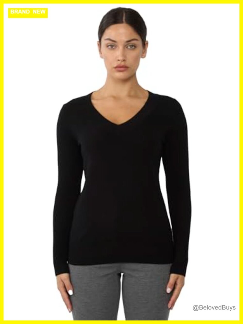 100% Pure Cashmere Long Sleeve V Neck Pullover Sweater